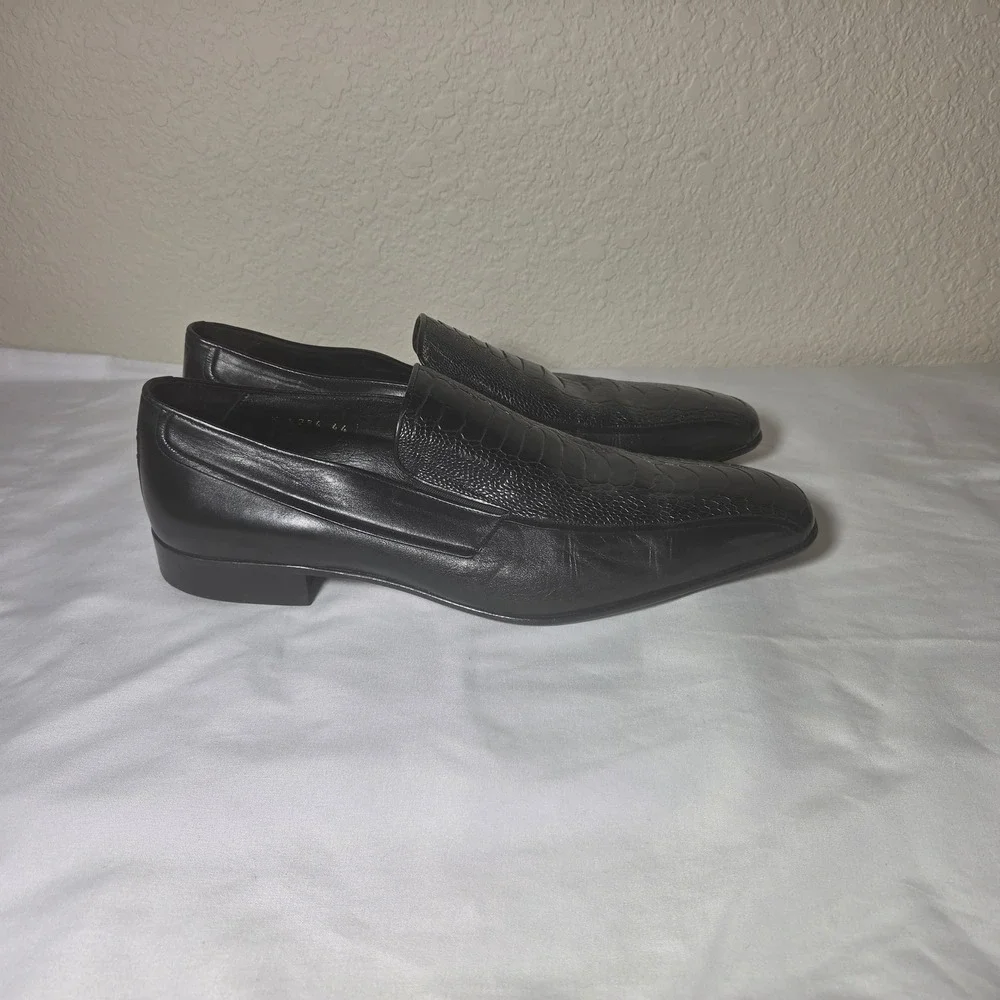 Moreschi M-10.5 Blk Ostrich Leg Leather Loafers Square Toe Made in Italy K 6284